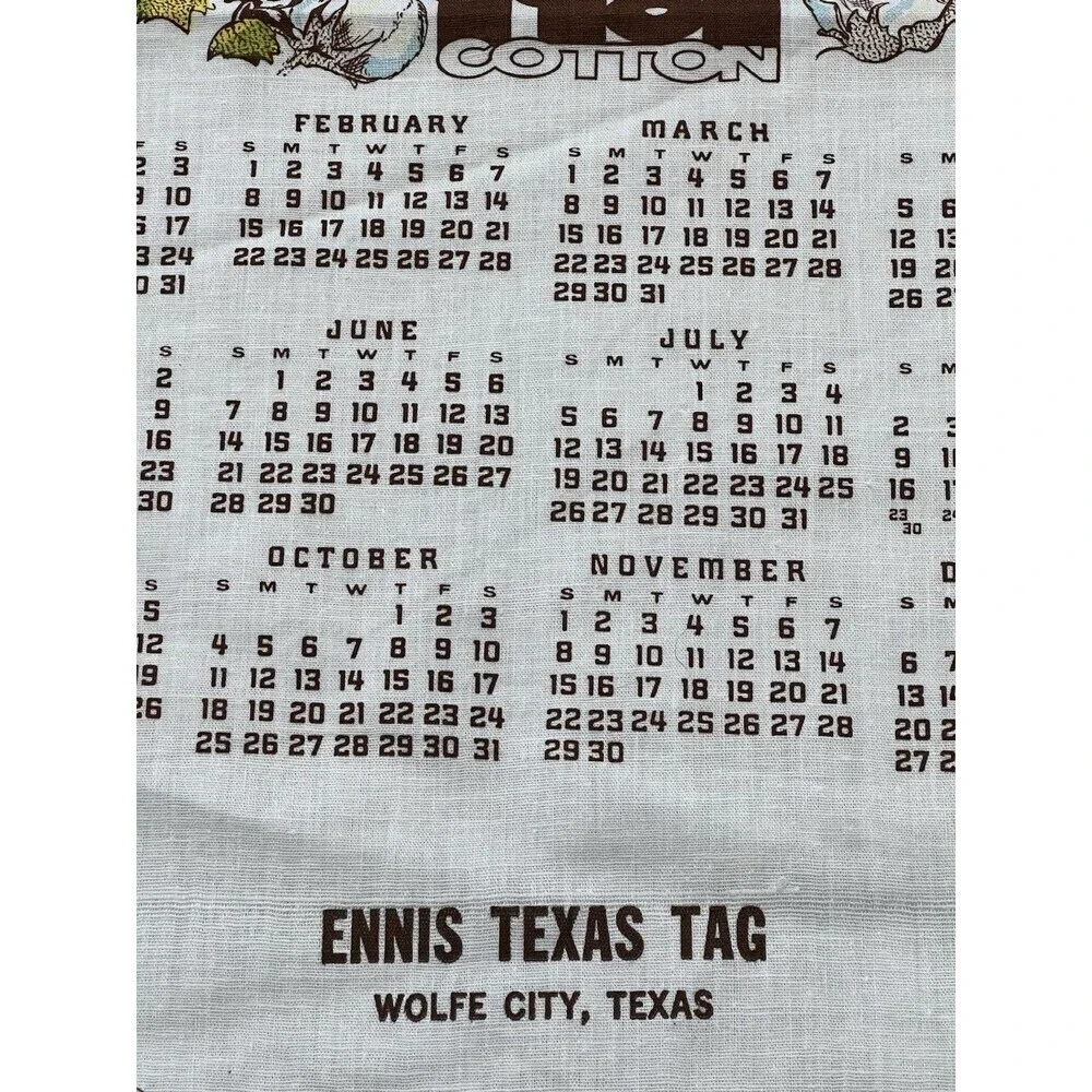 Vtg 1981 Kitchen Towel Calendar Circle of Cotton Production Farm Country 16x28